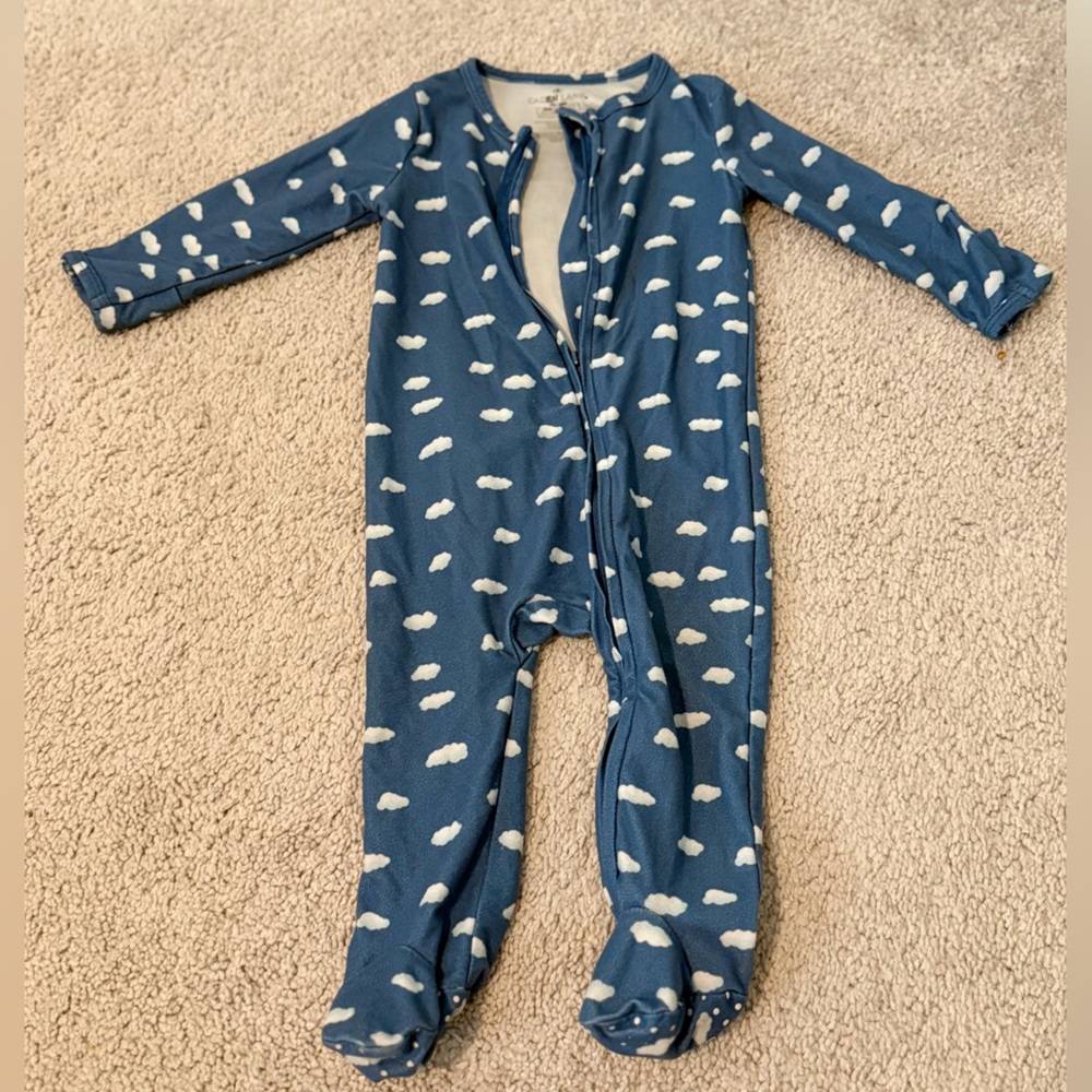Caden Lane Blue Onesie with White Clouds
